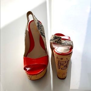 FENDI SNAKESKIN & ORANGE WEDGES SIZE 37.5
